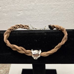 Men's Braided Tan Bracelet with Silver Accent